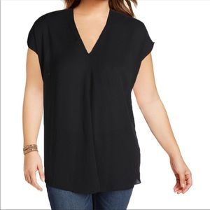 Ralph Lauren Sheer Black V-Neck Blouse 1X NWT